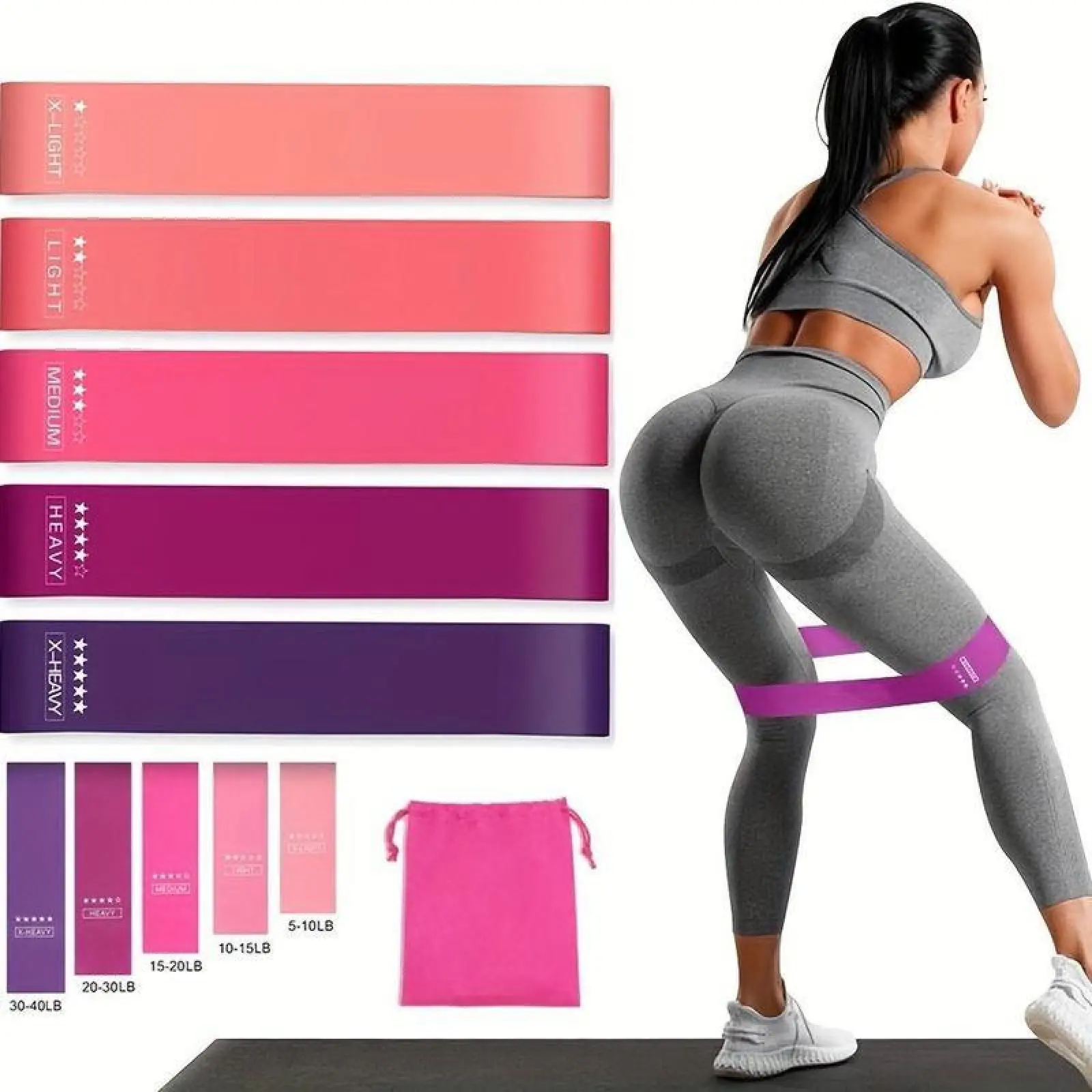 Yoga Resistance Band 5 Counts/set with Drawstring Storage Bag, Home Gym Fitness Equipment, Durable Stretching Band for Women and Men., Workout Bands, Portable Fitness Equipment