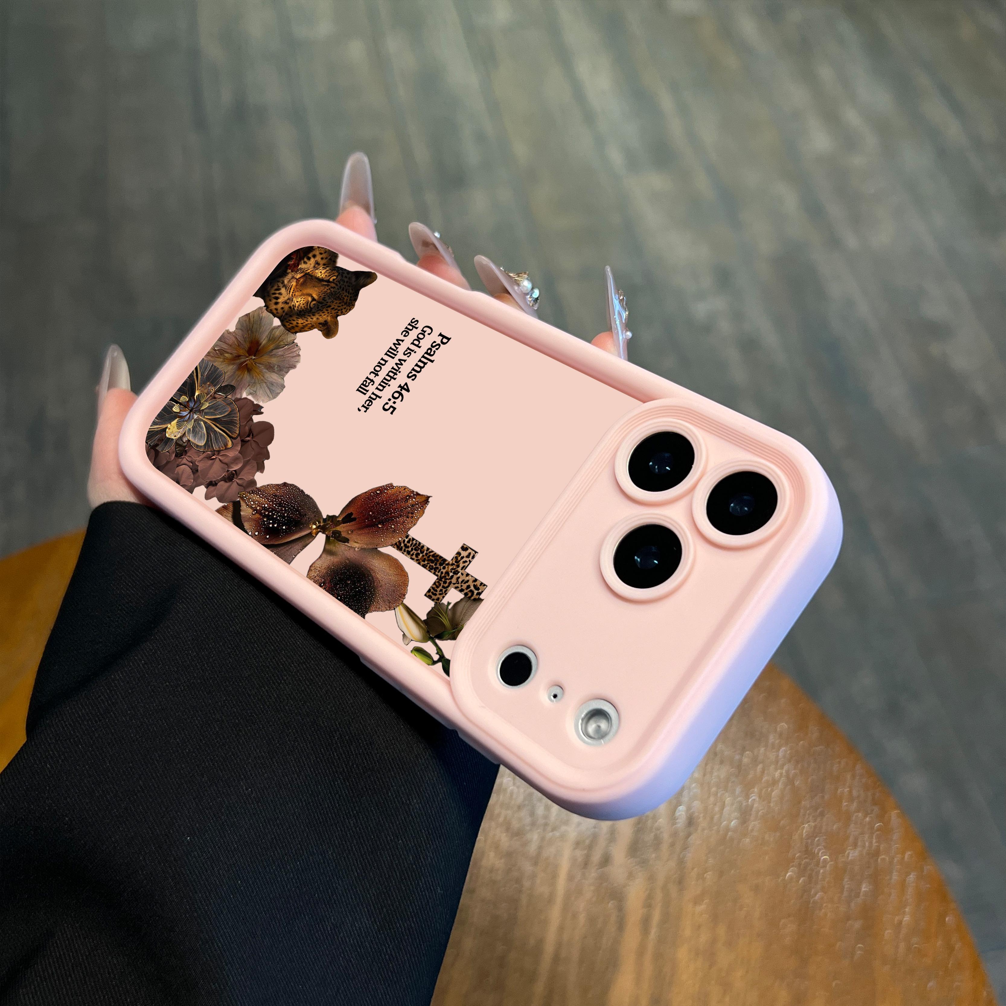 Aesthetic Leopard Print Bible Verse Phone Case for iPhone Samsung 17Pro Max Air 16 15Plus 14 13 12 11 XR XS Galaxy S25 S24 S23 S22 A71 A56 A55 A54 A53 A52 with Wrist Strap Lanyard Psalms 46 5 Christian Religious Faith Gift Shockproof Protective Case.NN109