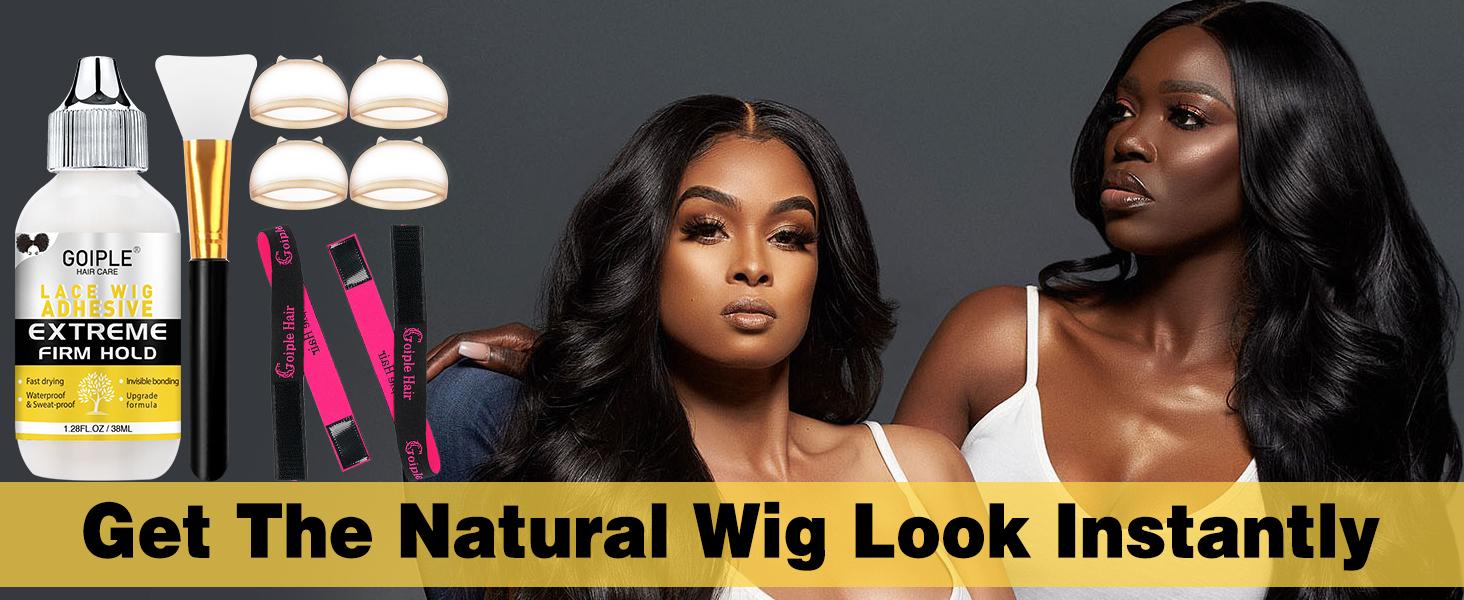 Extreme Firm Hold Lace Wig Glue with Silicone Applicator Waterproof & Sweatproof Invisible Bonding Formula for Lace Front Wigs Hair Extensions Tape