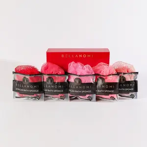 Bellanomi Gift Box of 5 African Exfoliating Net Sponges for Gentle Exfoliation & Deep Cleansing Cupid Colors for Personal Care or Gifting