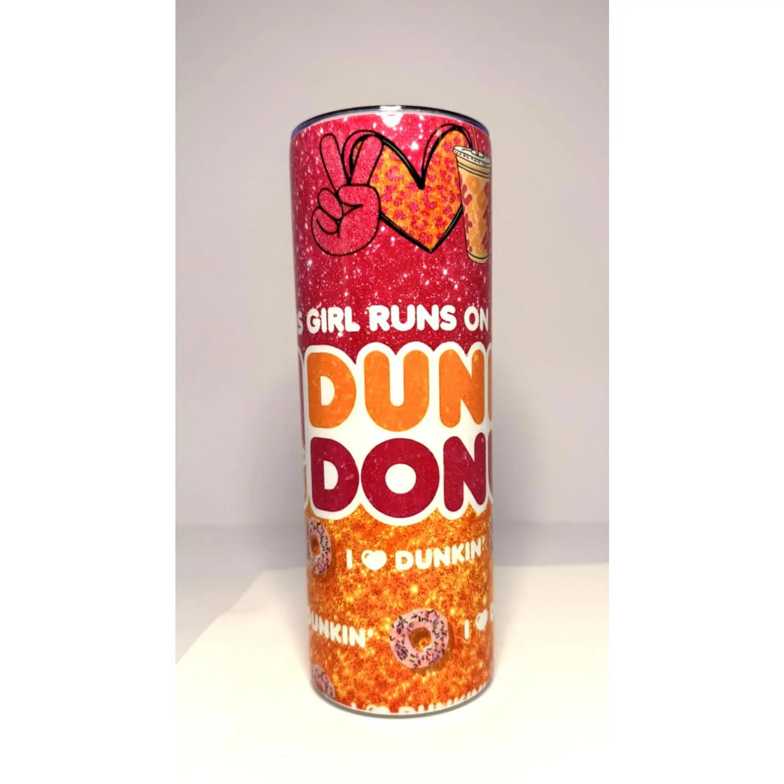 20 oz Dunkin Stainless Steel Tumbler with Lid, Straw - Glitter or Non-Glitter