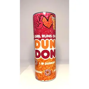 20 oz Dunkin Stainless Steel Tumbler with Lid, Straw - Glitter or Non-Glitter