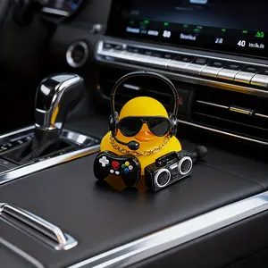 E-Sports Duck Car Decoration, Quirky Duck with Headphones & Necklace, Cute Auto Interior Ornament