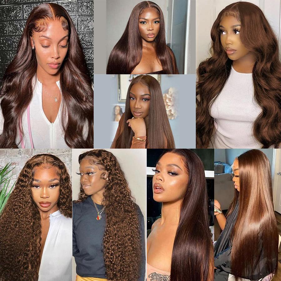 Bling Hair 12~34inch 13x4 Chocolate Brown Straight Lace Front Human Hair Wigs Brazilian Body Wave Pre-plucked 13x4 Transparent Lace Frontal Wig For Women