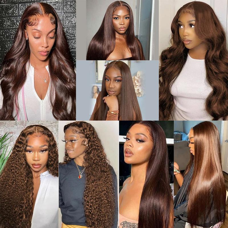 Bling Hair 12~34inch 13x4 Chocolate Brown Straight Lace Front Human Hair Wigs Brazilian Body Wave Pre-plucked 13x4 Transparent Lace Frontal Wig For Women