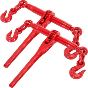 Chain Binders: 5/16"x3/8" 6600LBS or 3/8"-1/2" 9215LBS, G70 Hooks, Adjustable, for Tie Down, Hauling, Towing, Available in 2- or 4-Pack, Red