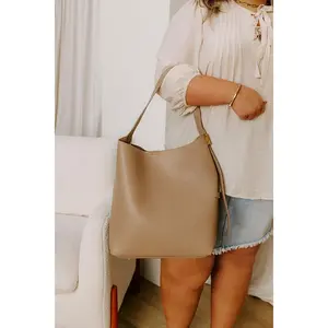 The Matty Faux Leather Tote in Taupe