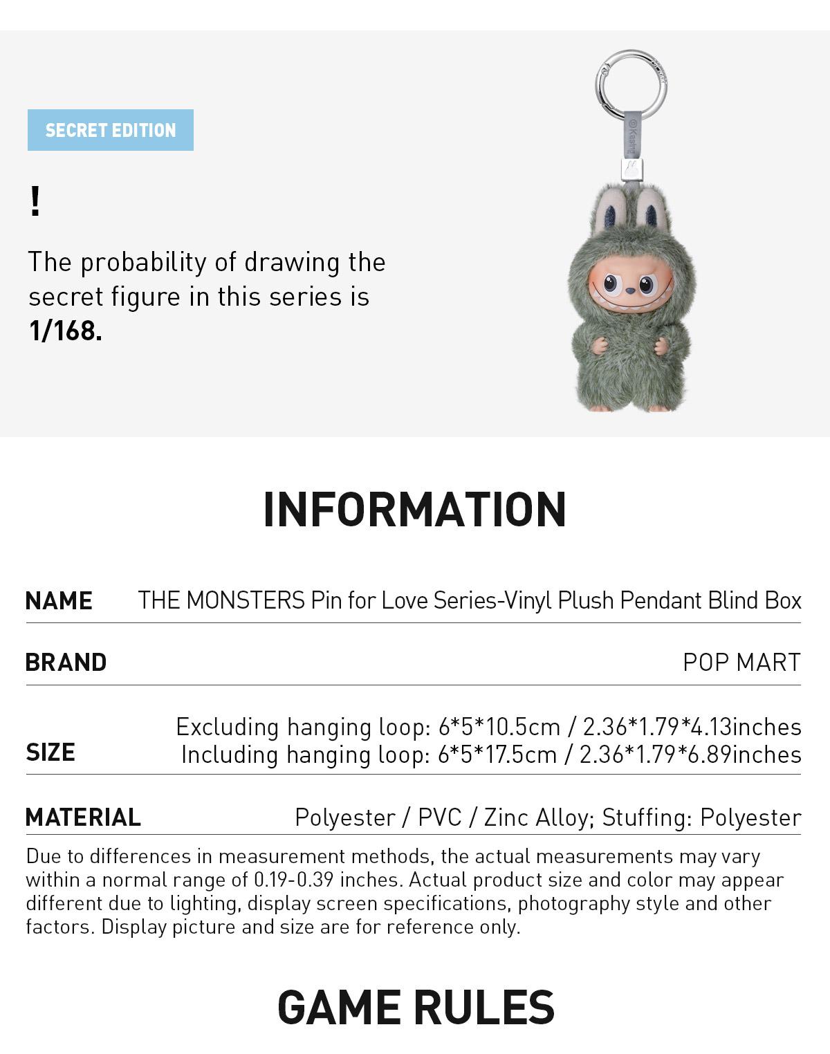 POP MART THE MONSTERS Pin for Love Series-Vinyl Plush Pendant Blind Box (N-Z), Labubu Collectible Toys-1.0