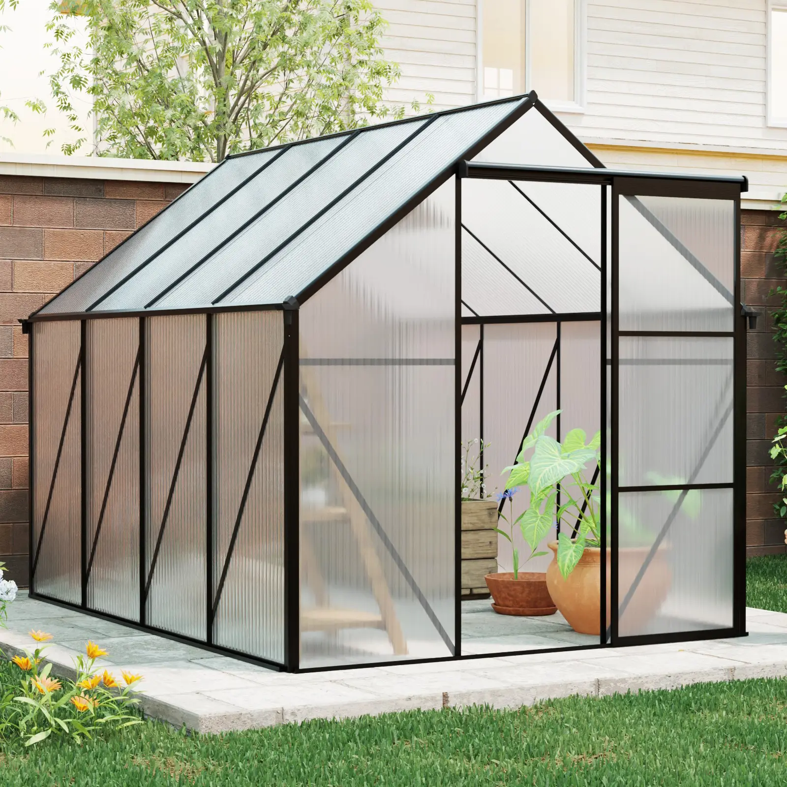 6x8 FT Polycarbonate Greenhouse with Raised Base and Anchor Kit, Heavy Duty Aluminum Frame Walk-in Greenhouse for Outdoor Backyard All Season Gardening, Plant Growing Tent with Twin Wall Panels, Home Furniture and Household Product Search