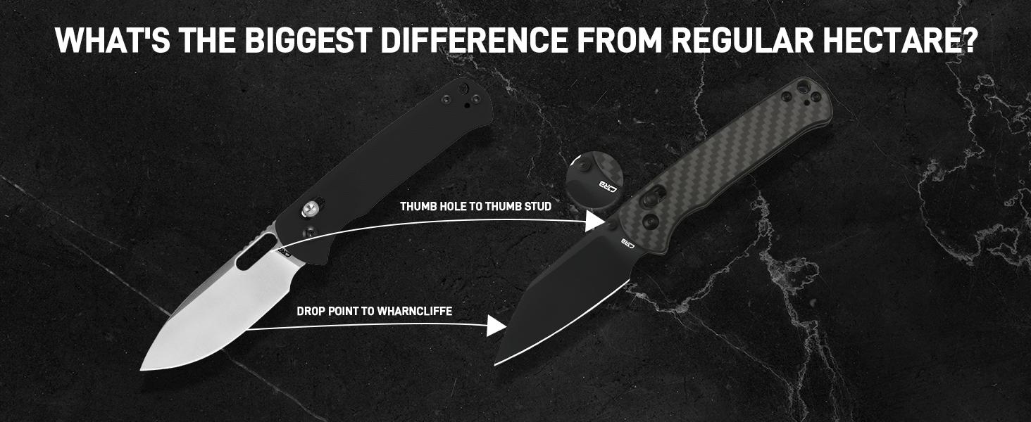 CJRB Hectare Pocket Folding Knife with AR-RPM9 Steel Blade and Black Carbon Fiber Handle, EDC Gear for Camping, Hunting, and FathersDayGift