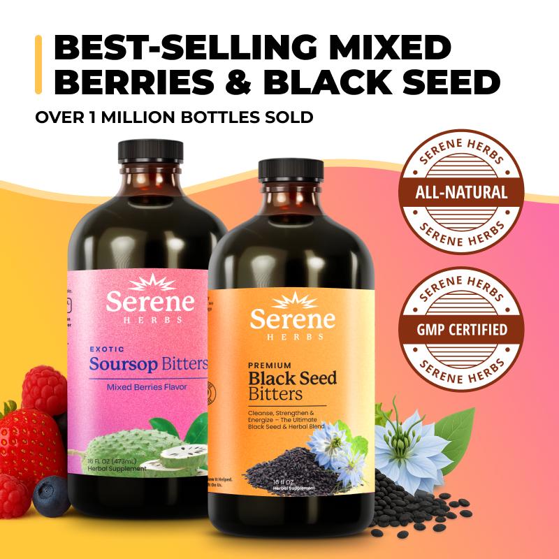 Serene Herbs 16 Day Soursop Reset | Organic Herbal Detox Cortisol Bundle Gut Healthy Booster Immune Support & Energy | Non-GMO, Vegan (32 fl oz, 16 fl oz Each)
