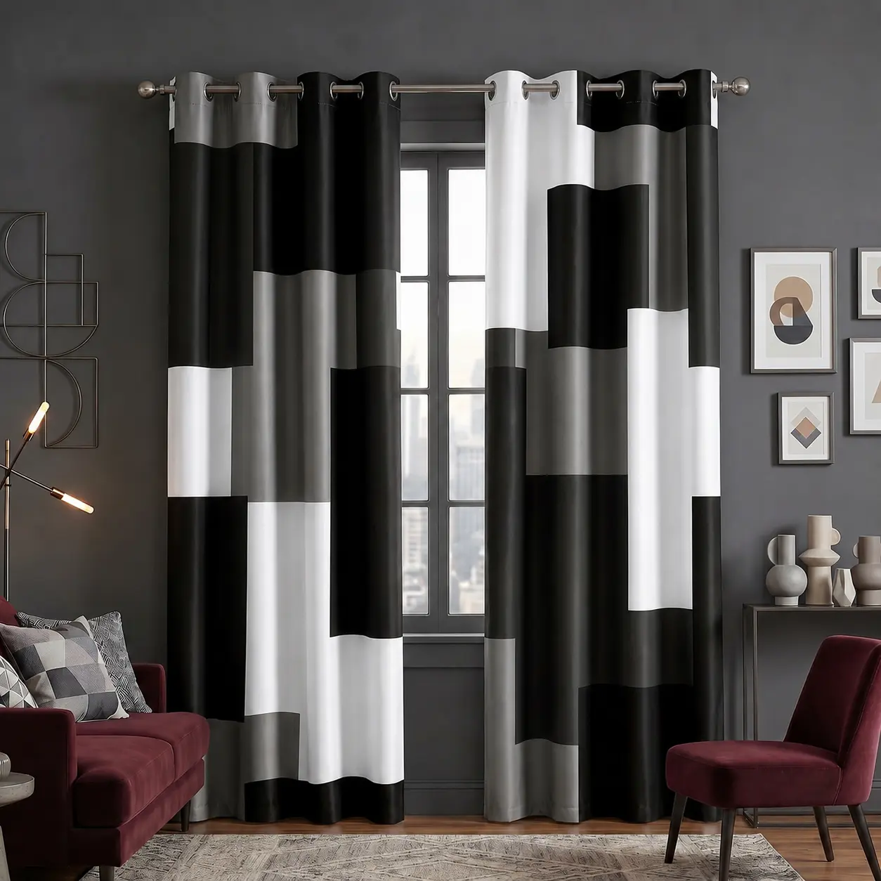 Tyrot 100% Blackout Curtains Set of 2 - Thermal Insulated, Noise Reducing, Modern Geometric Print Drapes, Blackout Window Cover, Curtains for Bedroom, Living Room Decor,back to school,dorm essentials,home decor,home essentials