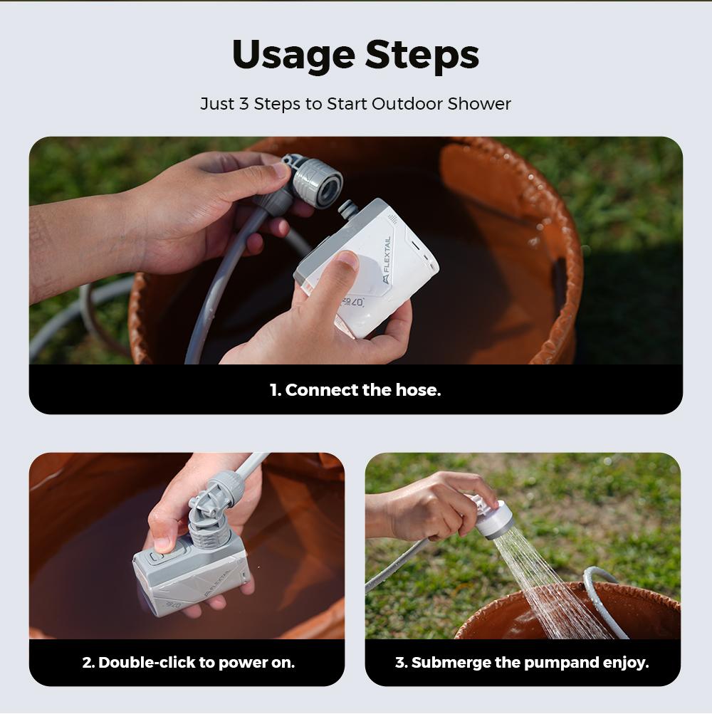 FLEXTAIL TINY Shower Ultralight Rechargeable Instant Outdoor Camping Shower Waterproof 3-Step Assembly Setup Lightweight Dual Modes Hiking Essentials Travel Accessories