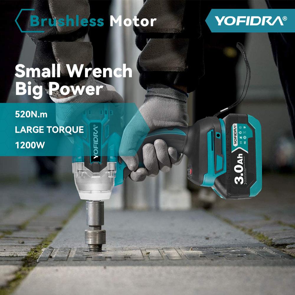 Yofidra Brushless 520N. M Cordless Electric Impact Screwdriver 1/2 Inch Electric Key Screwdriver Repair Tool for Battery 21V 18V Heavy Duty Handle