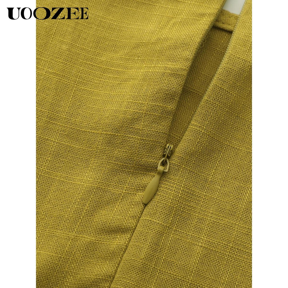 Women's Half Sleeve Loose Plus Size Long Skirt - Solid Color, Round Neck, Casual Summer Comfort, Daily Elegance, Linen Fabric, Comfortable and Breathable, Daily, Commuter Dress Springtok (the size is too large, it is recommended to order a size smaller)