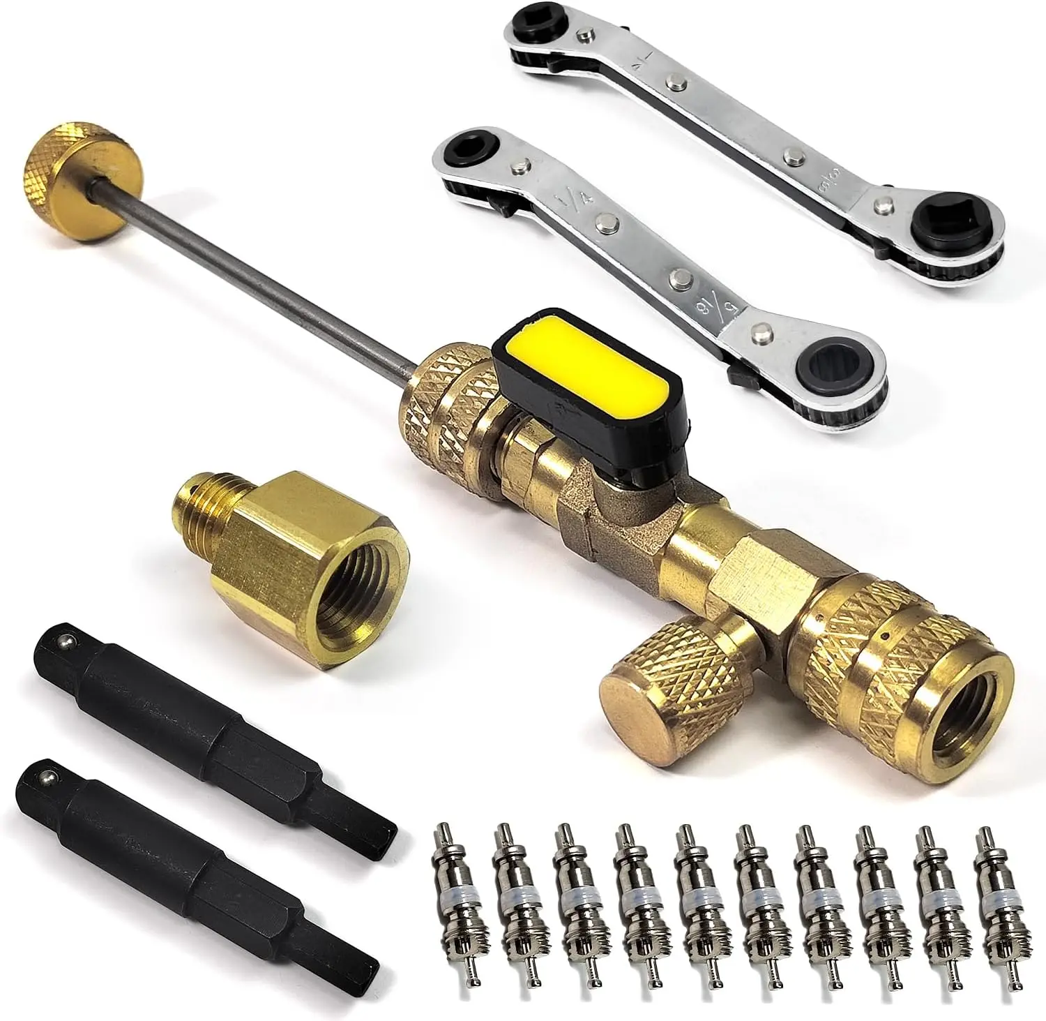 R410a R22 HVAC Core Removal Tool and Service Wrench Set, Ac Schrader Removal Tool for R22 R12 R407 R410 R404 R32, HVAC Tools with Refrigeration Repair Wrenches and Cores
