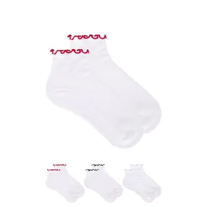 Stems 3-pack Ruffle Contrast Ankle Socks in Red, Black & Pink