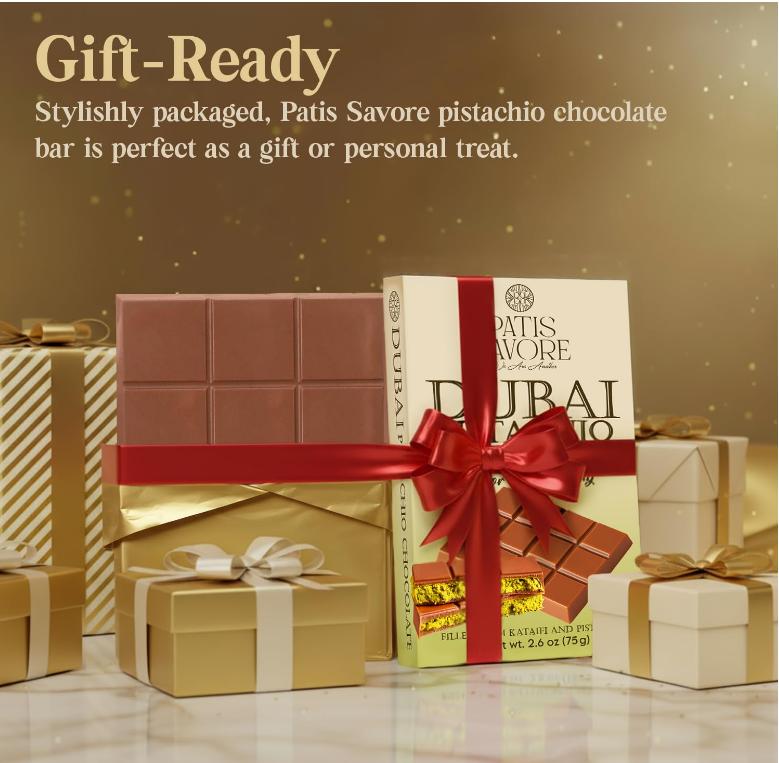 Dubai Chocolate Bar Pistachio – 2.6 oz Premium Dessert with Pistachio Cream & Kataifi Filling | Gourmet Dubai Chocolate Filling | Elegant Gift Chocolate
