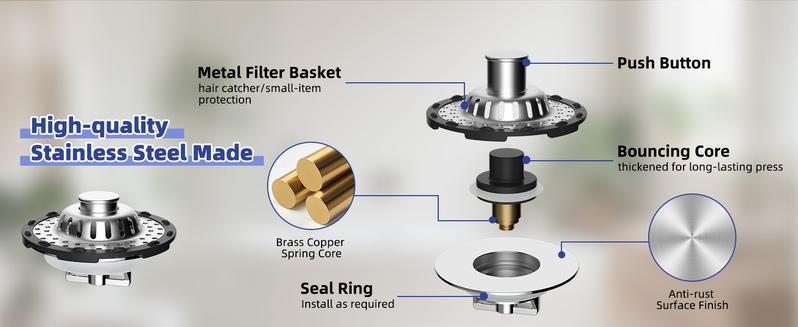 Hibbent Bathtub Drain Stopper with Visible Top Hair Catcher Innovative 3 in 1 Pop-up Bathtub Strainer Fit for Standard 1.5 to 2.4in Drain Hole with Detachable Stainless Steel Filter Basket Chrome Hibbent Bathtub Drain Stopper with Visible Top Hair Catcher Innovative 3 in 1 Pop-up Bathtub Strainer Fit for Standard 1.5 to 2.4in Drain Hole with Detachable Stainless Steel Filter Basket Chrome