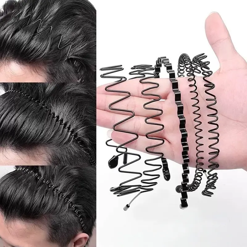 Men & Women 6-Count Elastic Headbands Set - Metal Body Wave-Zig Zag Training Headbands with Comb, Textured Twist Design, Sports Hair Accessory, Ideal Gift, Body Wave Headband-MM1