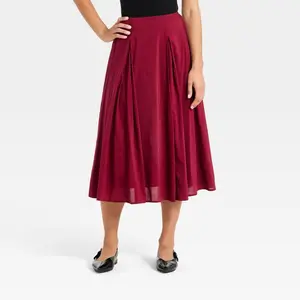 Women's Pull-On Pleated Voile Full Midi Skirt - A New Day