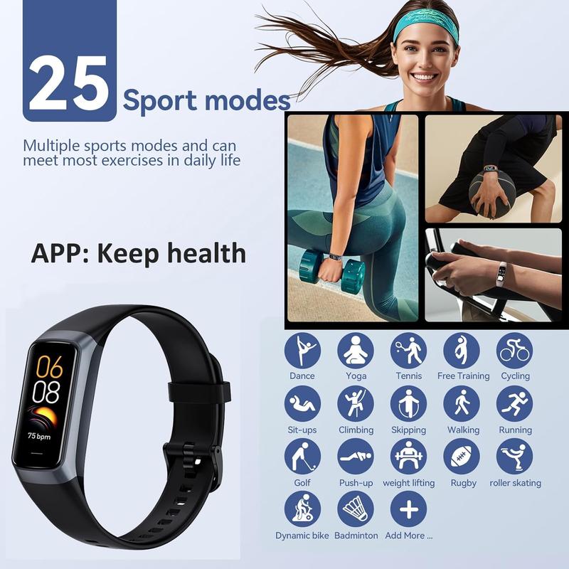 Keep Health Fitness Trackers for Women Men Amoled Step Counter Slim Thin 25 Sports Modes with Heart Rate Blood Pressure Monitor Alarm Stopwatch Timer Calories Burned IP68 Step Tracker Watch Excelpeakia