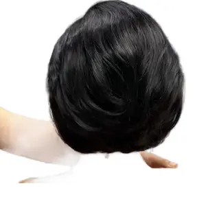 13x4 Lace Frontal Pixie Cut Human Hair Wig for Women, Pre-Plucked Short Remy Human Hair Wigs, Natural Black.