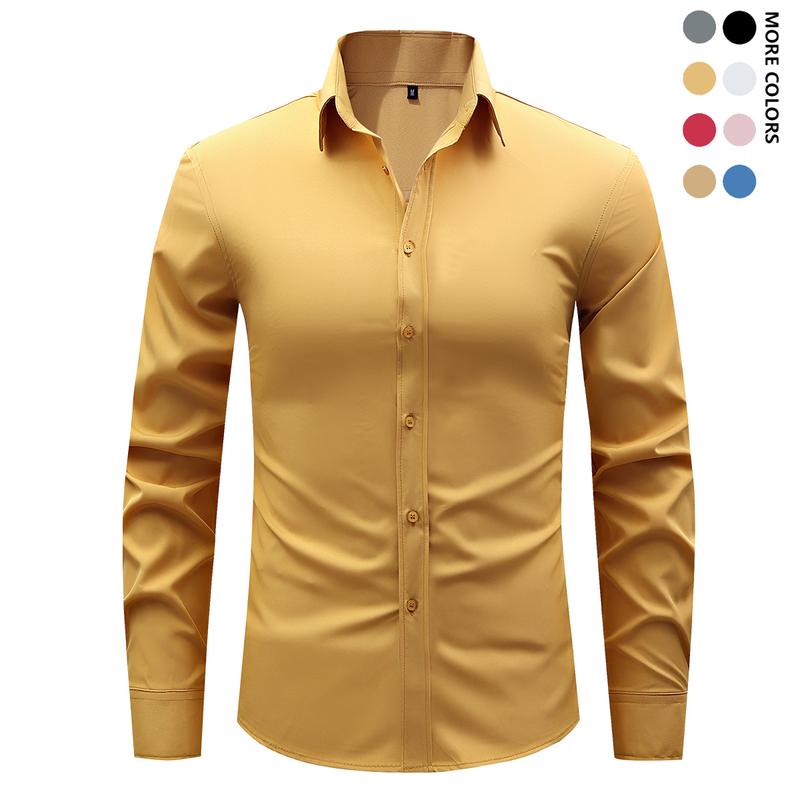 Men's Slim Fit Elegant Long Sleeve Button Down Shirt - Lightweight & Smooth Feel, Suitable for Casual & Formal Occasions, All Seasons | Fashion Formal Wear | Tailored Finish