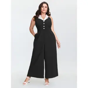 【Summer Turn-Up】BlOOMCHIC Plus Size Color Contrast Lapel Collar Wide-Leg Jumpsuit [M-6X] 2026 Summer Pick for Mother's Day