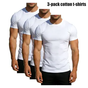 3pcs Mens Cotton Crewneck T-Shirts Solid White Multipack Bulk Value Pack Plain Blank Basic Tees Short Sleeve Shirt Essential Clothes for Layering Printing Everyday Clothing