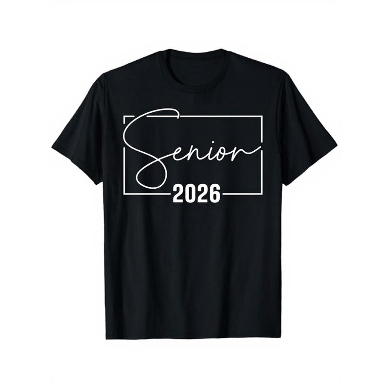Men's Class of 2026 Graduation T-Shirt - Senior Year Bold Senior/2026 Print & Numbered Design - Soft Cotton Muscle Fit Short Sleeve Crewneck - Commencement Gift for High School & College Graduates (Black)