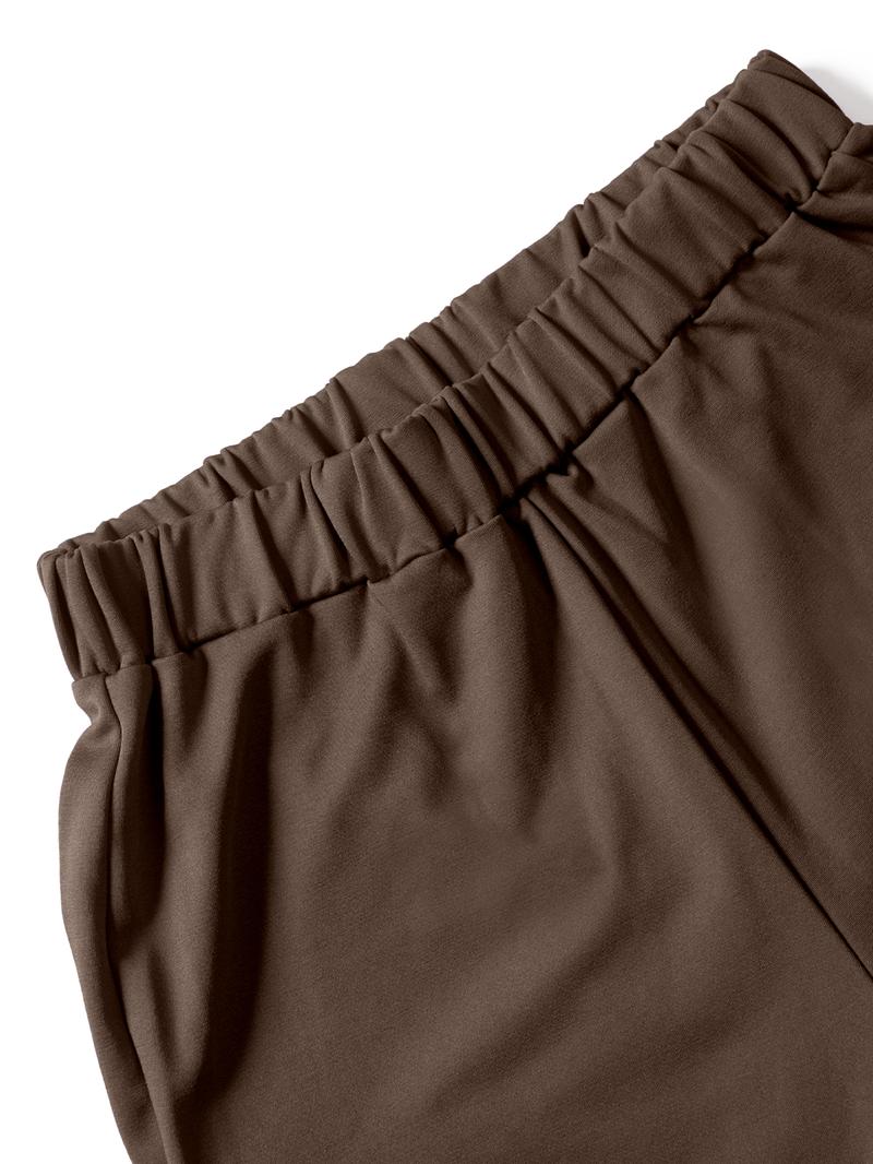 USBoutique Chic Women Summer Lightweight And Silky Soft Set Two Piece Casual Set Short Sleeved Semi High Neck Loose Top Wide Leg Pants Set