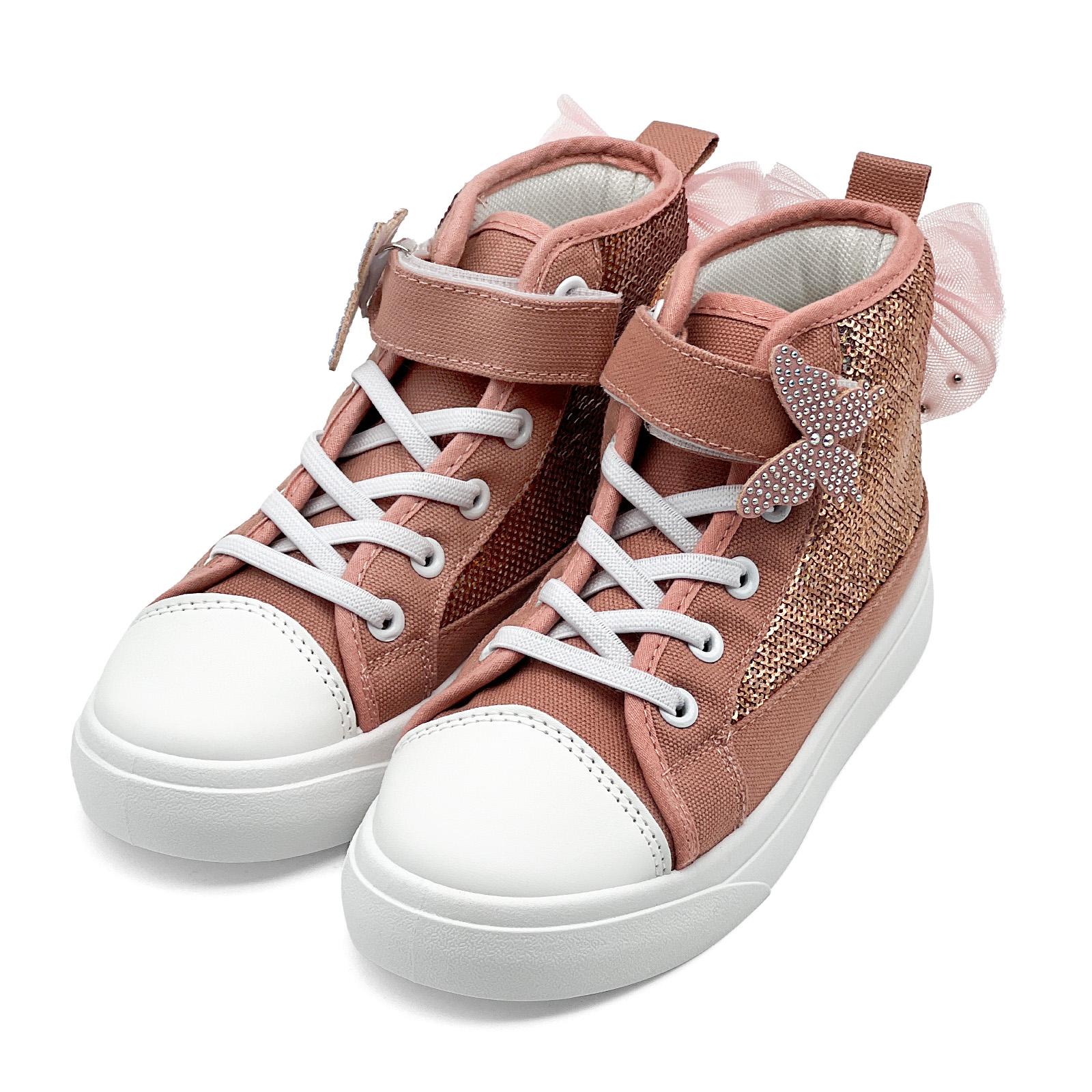 rosyclo Kids' High Top Canvas Casual Trainer Shoes, Trendy Sparkle Sequins Bow & Butterfly Design Sneakers for Toddler Boys & Girls, Sports Footwear for Running & Walking, Trendy High Top