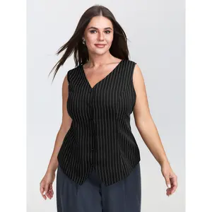 Bloomchic Stripe Button Fitted Vest 2026 Spring Break Gift For Easter's Day Mother's Day