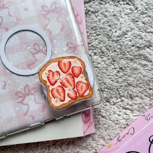 Kawaii Strawberry Toast MagSafe Phone Grip – Magnetic Pop Socket & Kickstand – Phone Accessory for Food Lovers