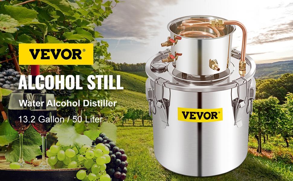 VEVOR Water Wine Still Max 13.2Gal/50L, TikTokShopBlackFriday, Wine Distiller with Circulating Pump, Wine Still Copper Tube, Whiskey Distilling Kit with Build-In Thermometer, Whiskey Making Kit for DIY , Stainless Steel