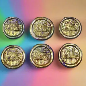 Fairy Cottage Wax Seals Blended Colors with Gold, Set of SIX for cards, with adhesive