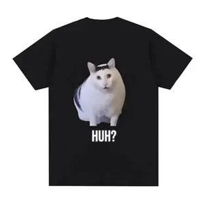 Cat Saying Huh? Funny Meme T-shirt Men Women  Cotton Breathable Short Sleeve Oversized T Shirts Fashion Harajuku Tee Shirt Menswear Top Graphic Crewneck