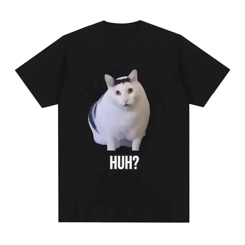 Cat Saying Huh? Funny Meme T-shirt Men Women  Cotton Breathable Short Sleeve Oversized T Shirts Fashion Harajuku Tee Shirt Menswear Top Graphic Crewneck