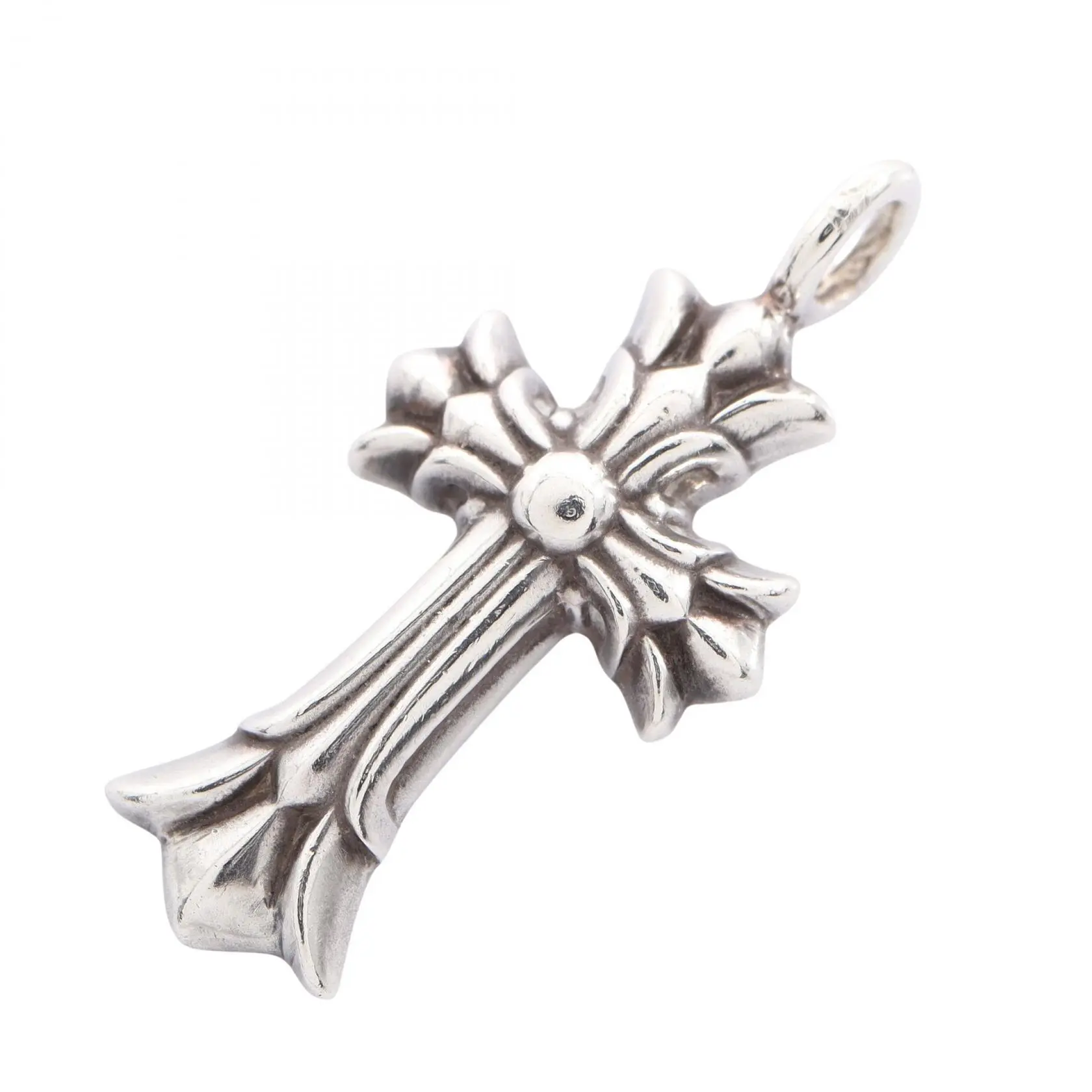 Pre-owned Chrome Hearts Sterling Silver 925 (Ag925) Small Leather Goods Double CH Cross Silver Pendant