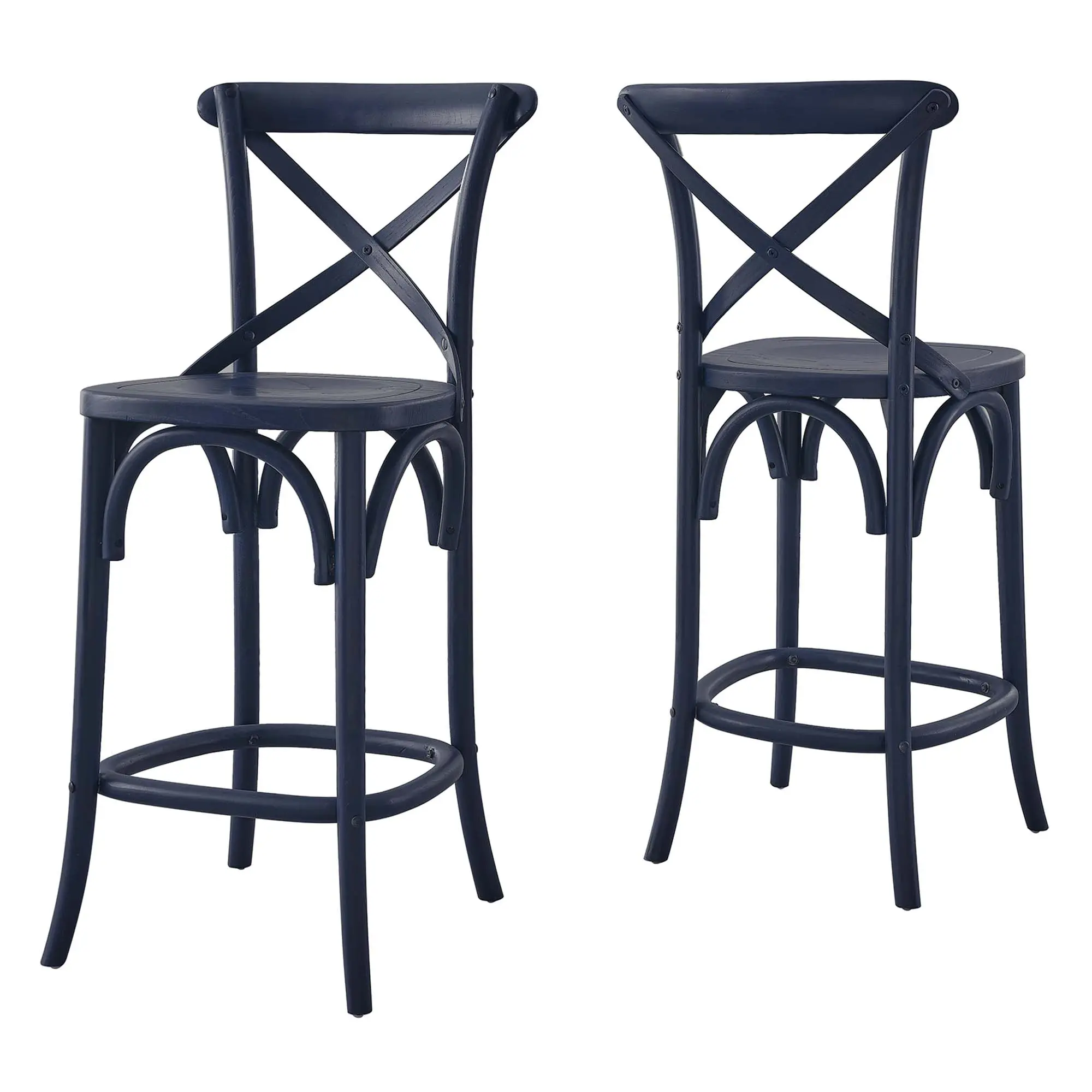 Modway Gear Modern Chair - Midnight Blue, Elm Wood, Counter-Height, Durable Indoor Counter Stool for Kitchen Area, Modern Chairs, Stretchers Between Splayed Legs