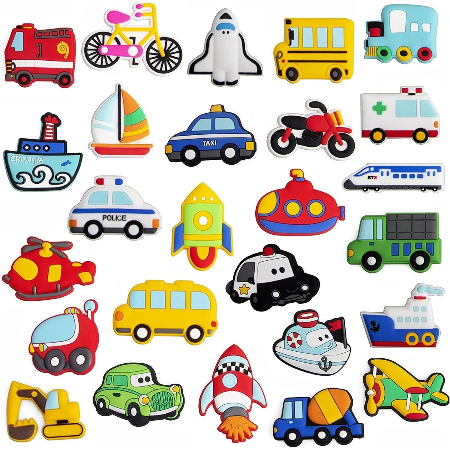26-Count Lightweight Synthetic Transportation-Themed Metal Refrigerator Magnet Set - Rubber Aircraft, Boat Decor for Whiteboard, Back to School Educational Tool & Prize