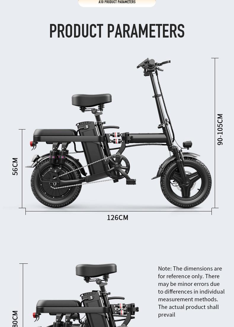 Adult electric folding bicycle with 500W motor, 16-level shock absorption system, 48V 15Ah battery, and a range of 100 kilometers. Wheel Pedals Ebike Charger SpringStatements