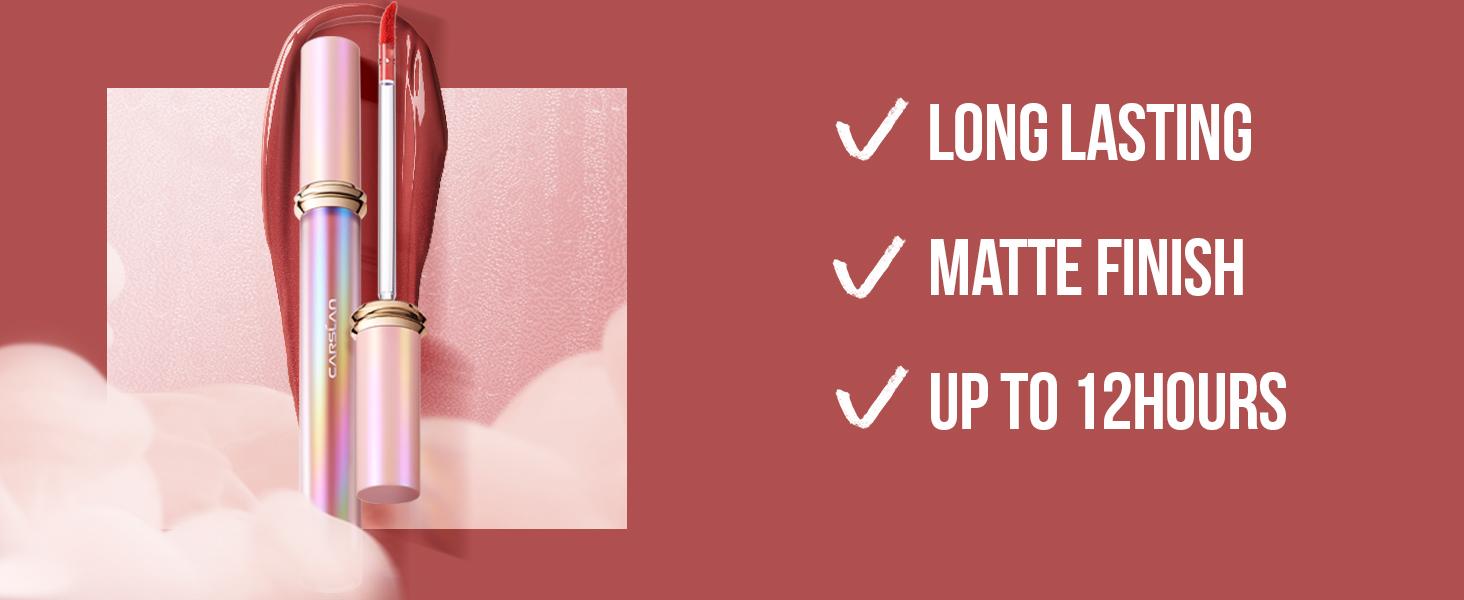CARSLAN Matte Liquid Lipstick Long Lasting Highly Pigmented Lip Color Make Up For Women Lightweight Smooth Summer Full Coverage Lipgloss Makeup Carlan Sweet Kiss Smudgeproof