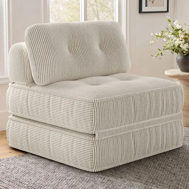 SIKAIC Cream White Single-Size Convertible Folding Sofa Bed Lounge Chair with Pillows & Cushion, 1-2 People Durable Foam Modern Multi-Function Couch, Clean Minimalist Unboxing-Ready Indoor Living Room Furniture