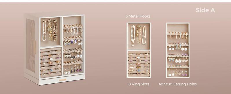 SONGMICS Jewelry Box 360° Rotating, Jewelry Storage Case with 5 Drawers,Glass Window, Spacious, Open Design, Great Gift