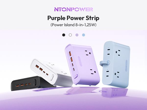 NTONPOWER Desk Power Strip with USB C, Purple Flat Plug 8-in-1 (4 AC + 4 USB), 25W Charging, 5ft Flat Extension Cord, Aesthetic Desk Setup, Study Desk & Dorm Room Essentials for Students