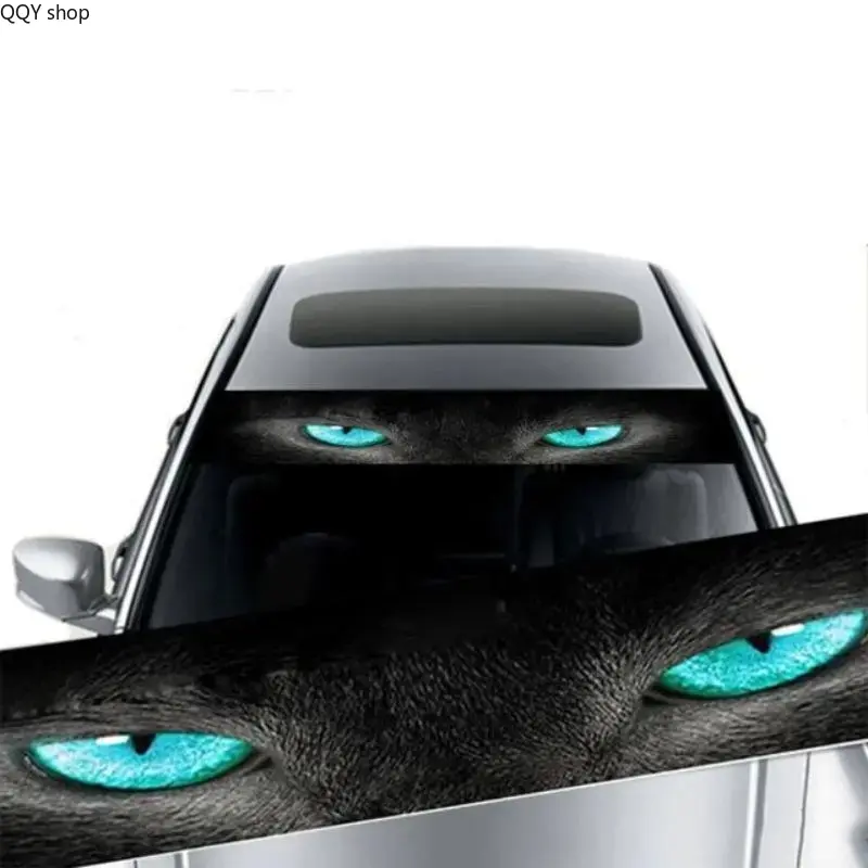 Ghost Wolf Eyes 3D Car Windshield Decal, Blue Glitter Vinyl Sunshade Sticker, UV Protection Front Windshield Decorative Film, Cool Styling Auto Exterior Accessories for Car Decoration