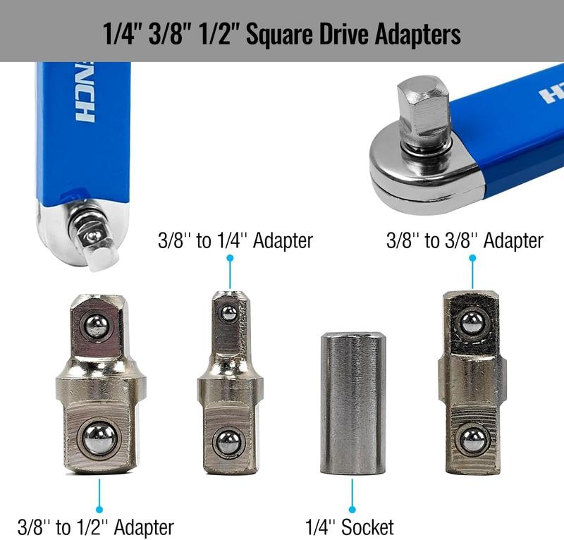 Heavy Duty Steel Offset Extension Wrench Set With 1/2-inch, 1/4-inch, 3/8-inch Drive Adapters, Adjustable 60° Swing Arm, Chain Drive, Ergonomic Grip, Pentagon Head Versatile Extension Mechanic's Tools Universal Extensions Wrench for Small Place
