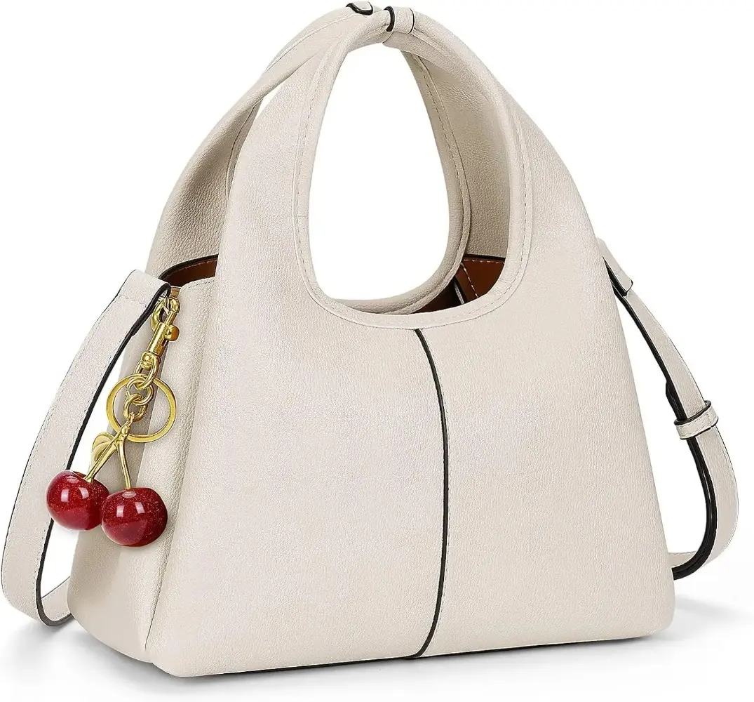 Premium Soft Leather Hobo Tote Bag for Women with Cherry Charm